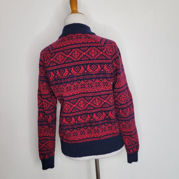 J. Crew Cheerful Fair Isle Sweater Mock Neck Red Birds Snowflakes Women Small - Picture 3 of 13